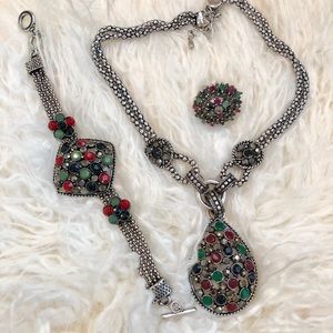 Vintage Semi-precious Set with silver-mixed metal